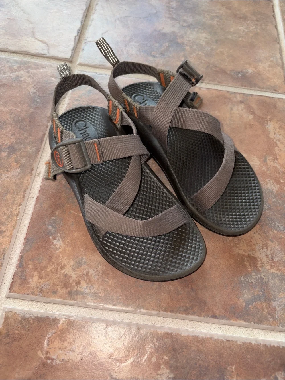 Chaco kids  Sandal in Brown and Black with Orange Accents
